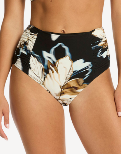 La Luna High Waist Gathered Side Bikini Bottom#color_la-luna-black