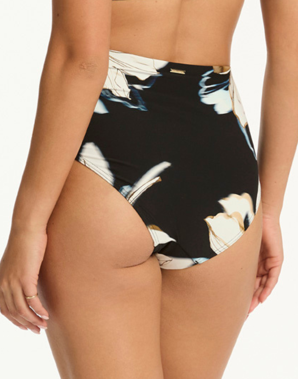 La Luna High Waist Gathered Side Bikini Bottom#color_la-luna-black