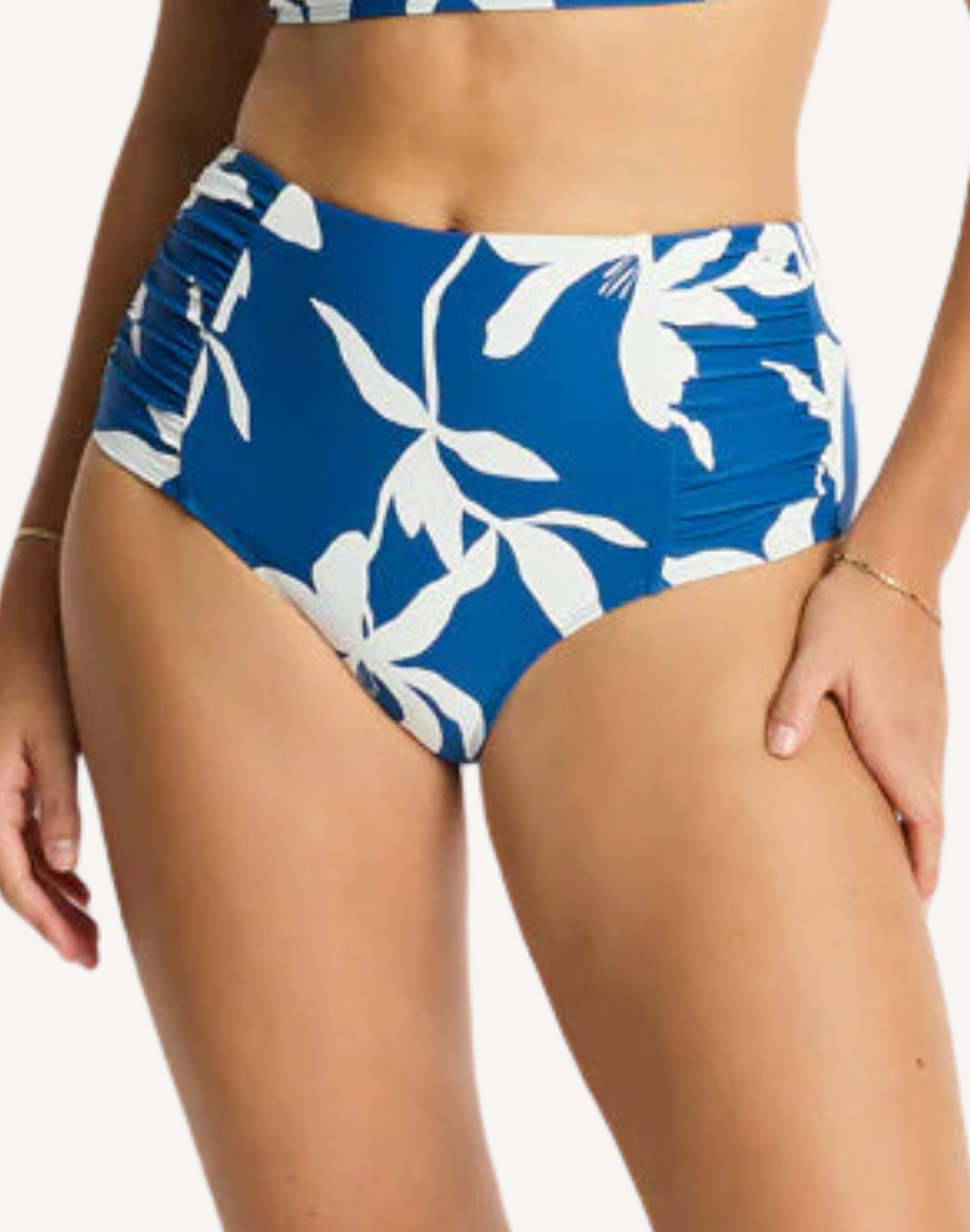 Leilana High Waist Gathered Side Bikini Bottom#color_leilana-arctic