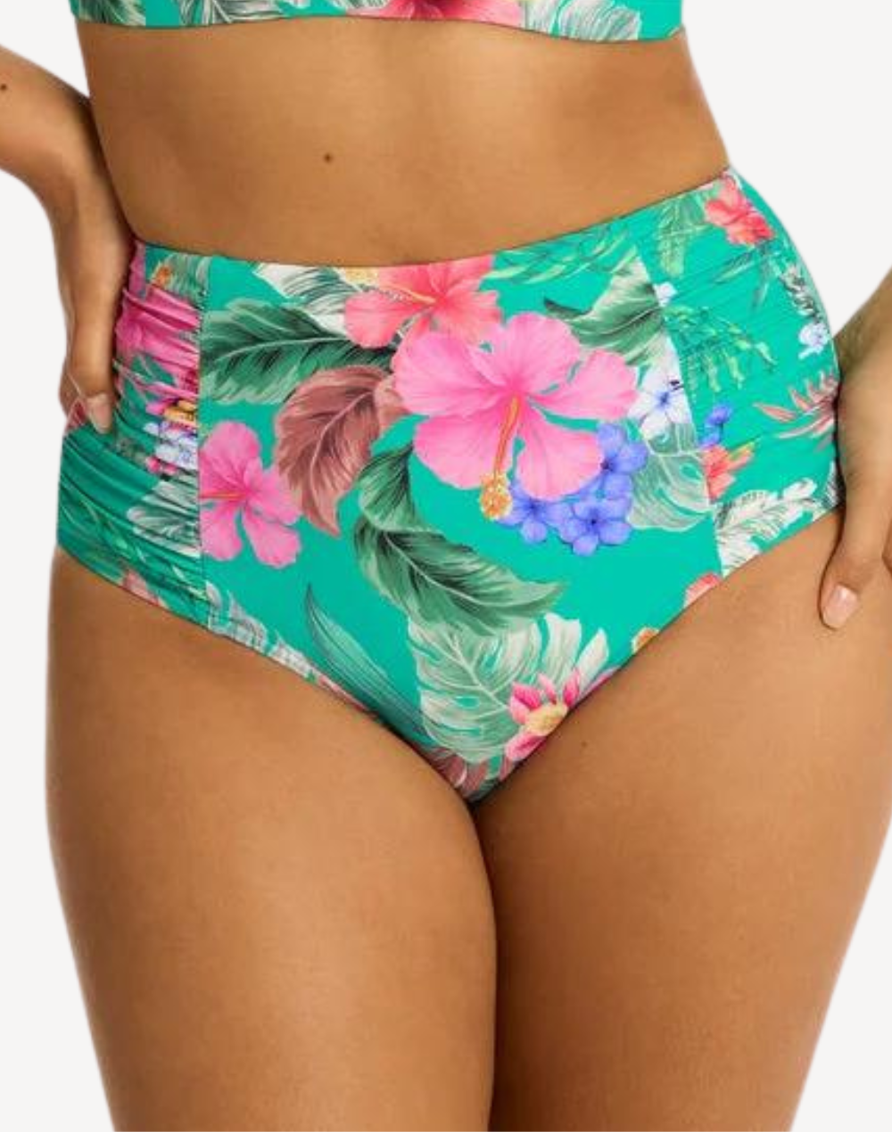 Pacifico High Waist Gathered Side Bikini Bottom#color_pacifico-evergreen