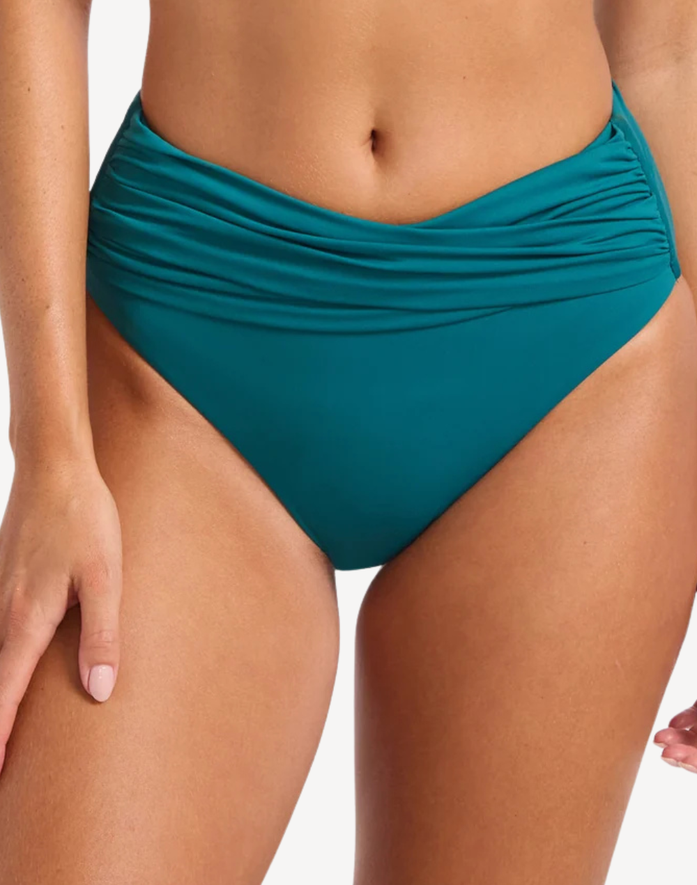 Collective High Waist Wrap Front Bikini Bottom#color_collective-deep-teal