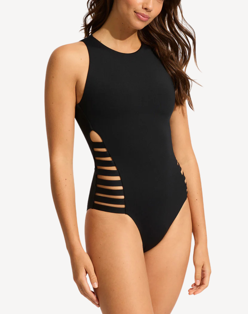 Active Multi Strap High Neck One Piece#color_black