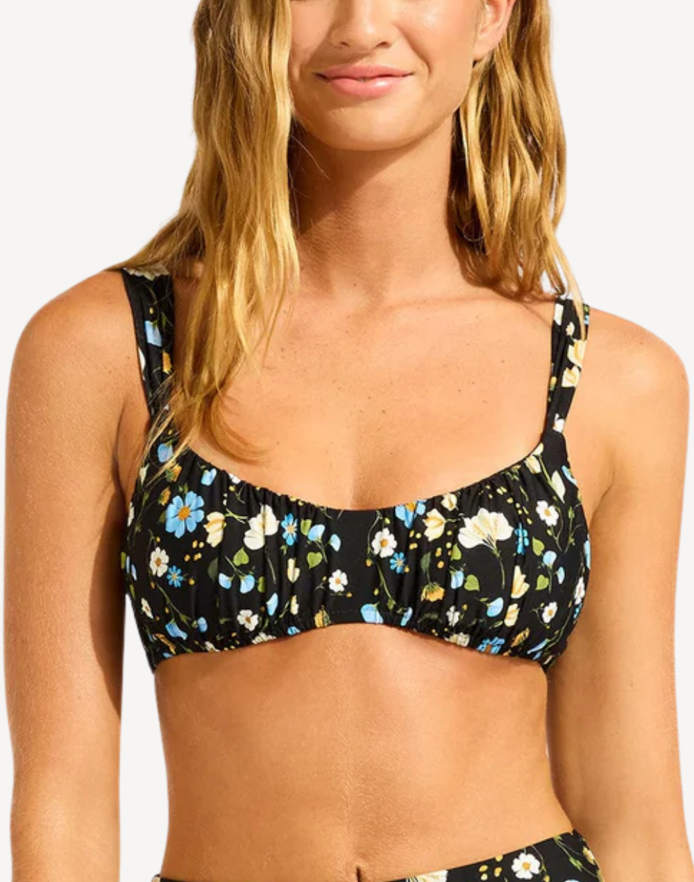 Modern Romance Ruched Bralette Bikini Top#color_modern-black