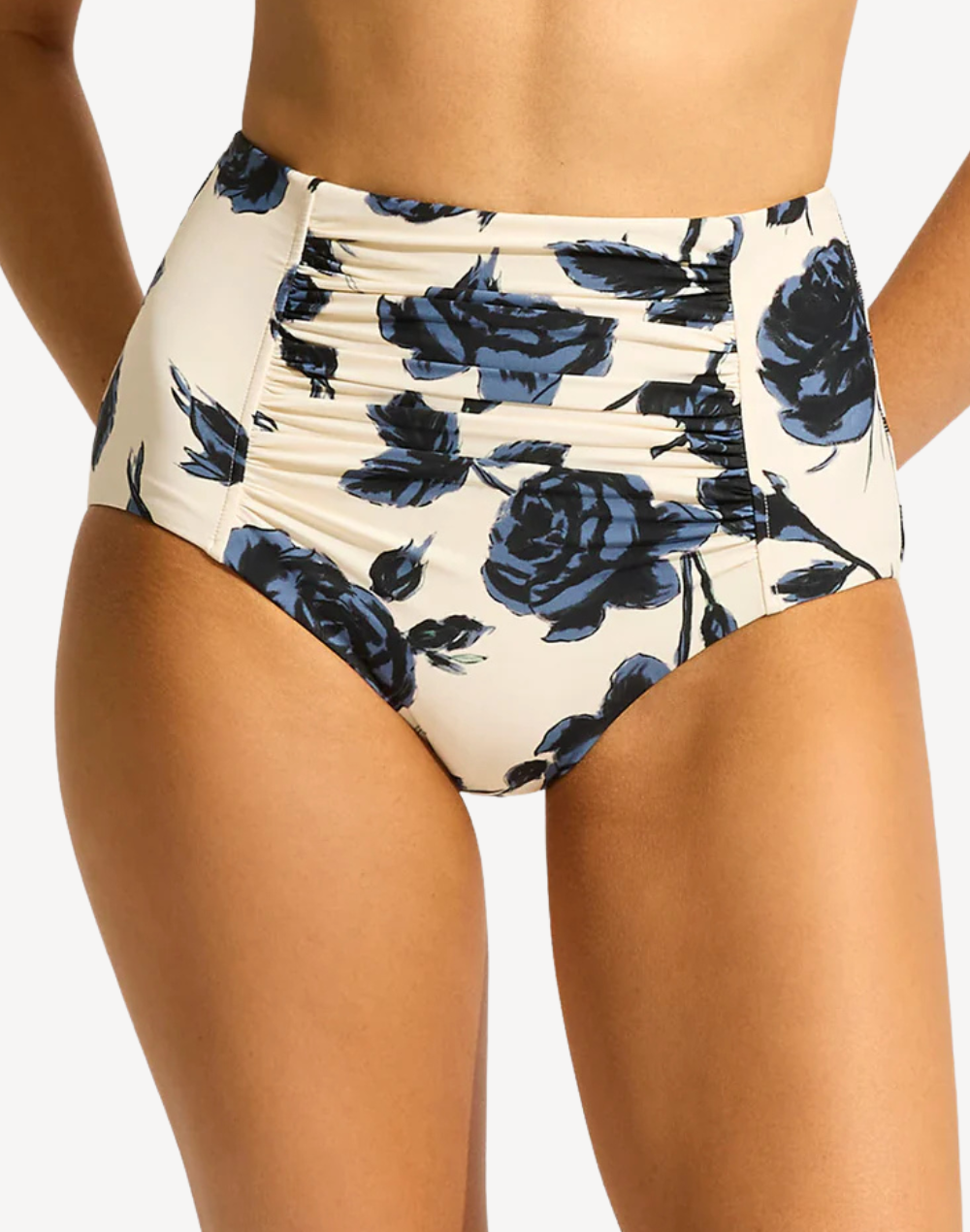Rococo Ruched High Waist Bikini Bottom#color_rococo-black