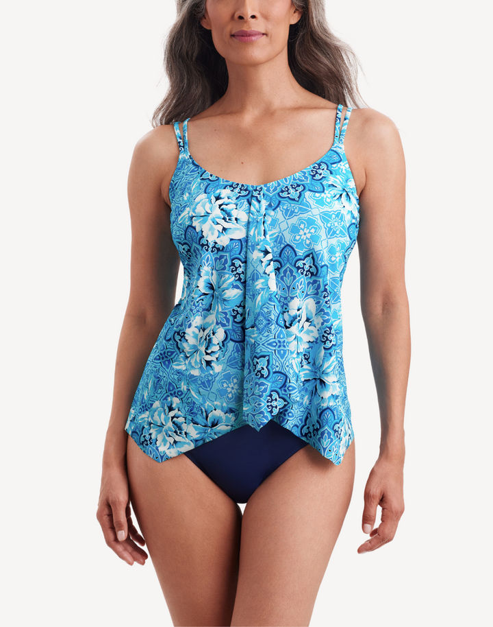 Barcelona Blues Handkerchief Hem Tankini Top