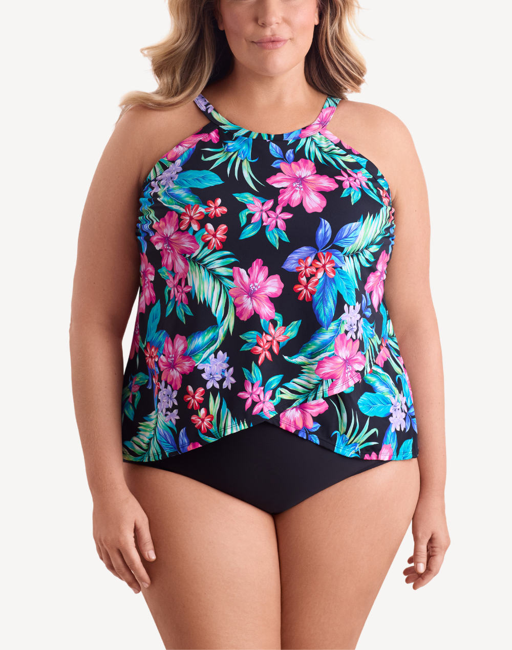 Island Hopping High Neck Plus Size Tankini Top#color_island-black-multi