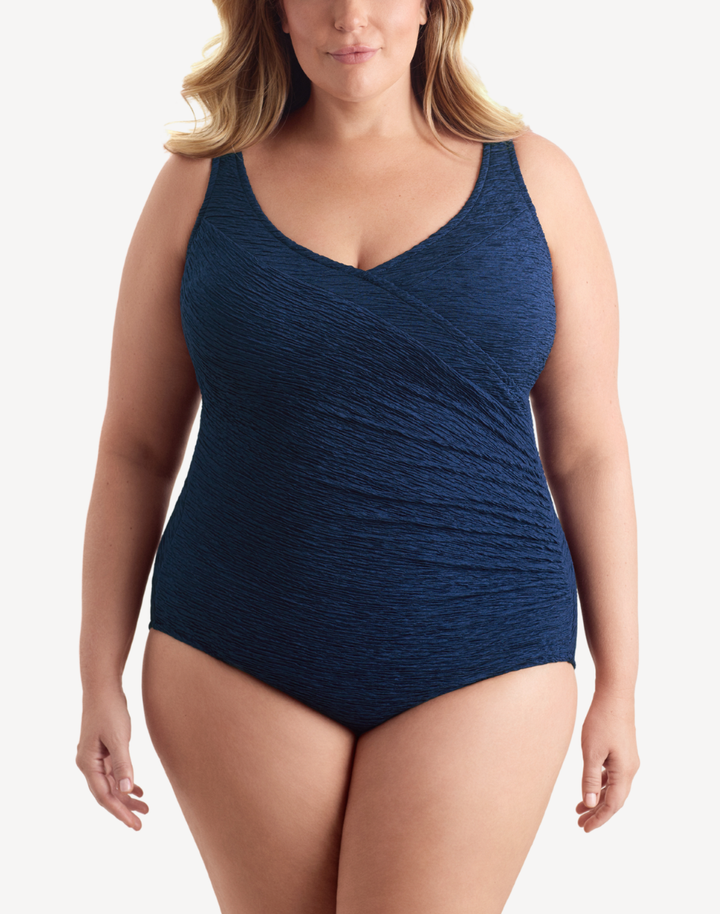 Krinkle Mock Surplice Plus Size One Piece Swimsuit
