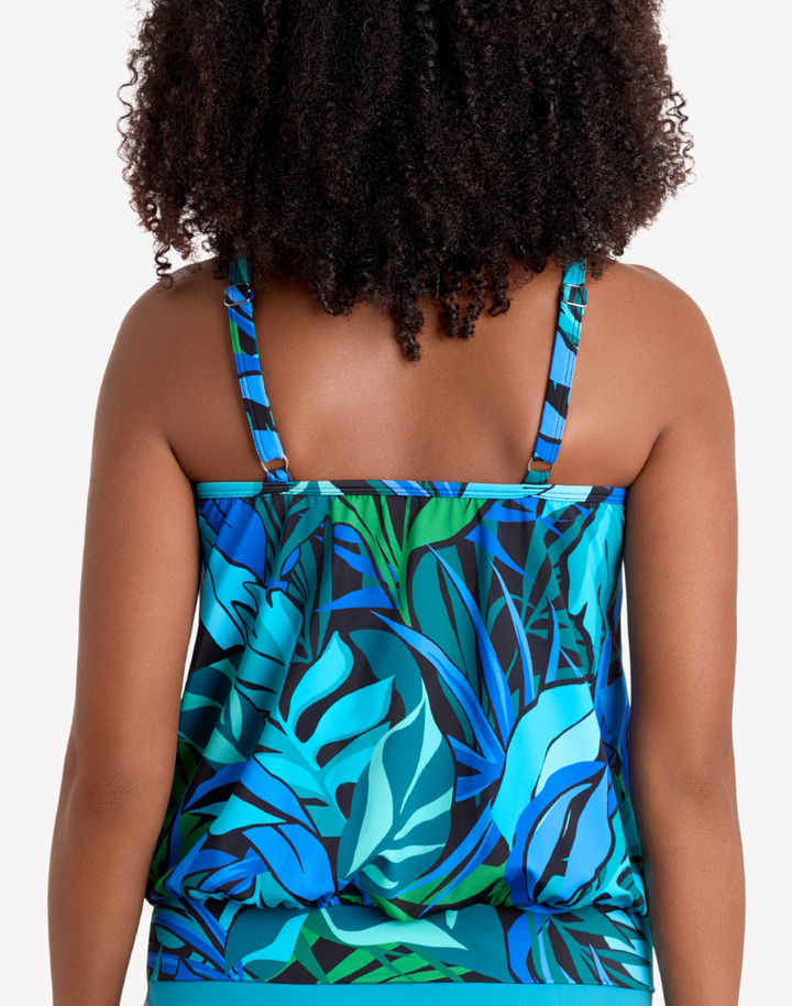 Leaf Sensation High Neck Blouson Tankini Top