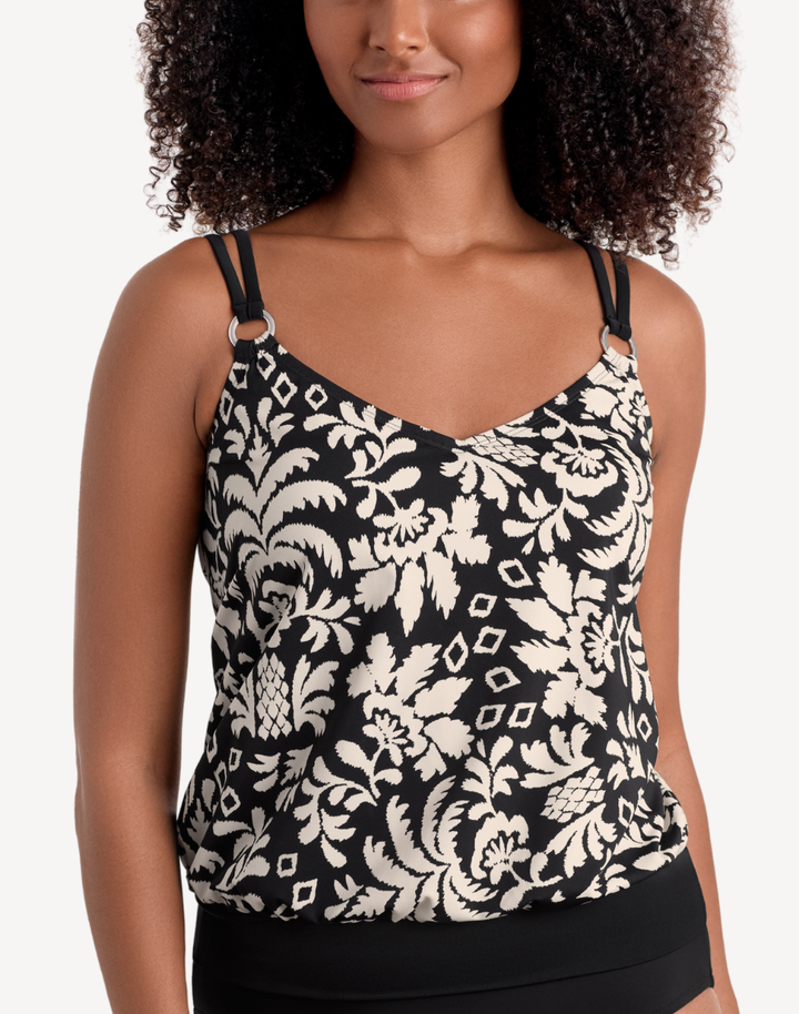 Palm Royale V Neck Blouson Ring Tankini Top