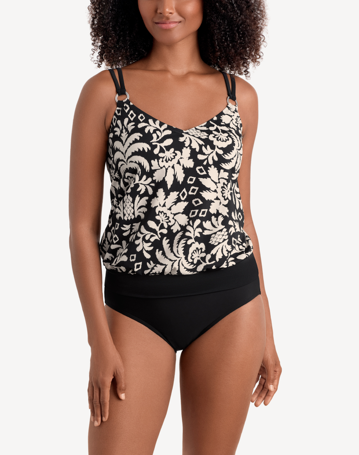 Palm Royale V Neck Blouson Ring Tankini Top