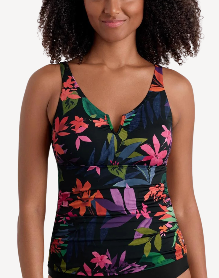 Pretty Garden V Wire Shirred Tankini Top