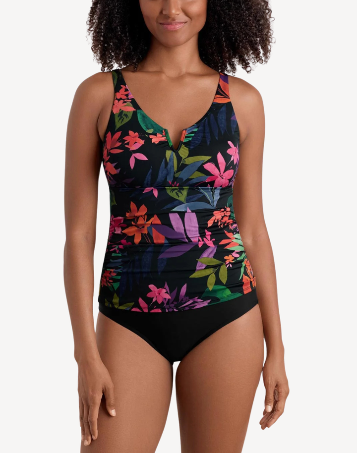 Pretty Garden V Wire Shirred Tankini Top