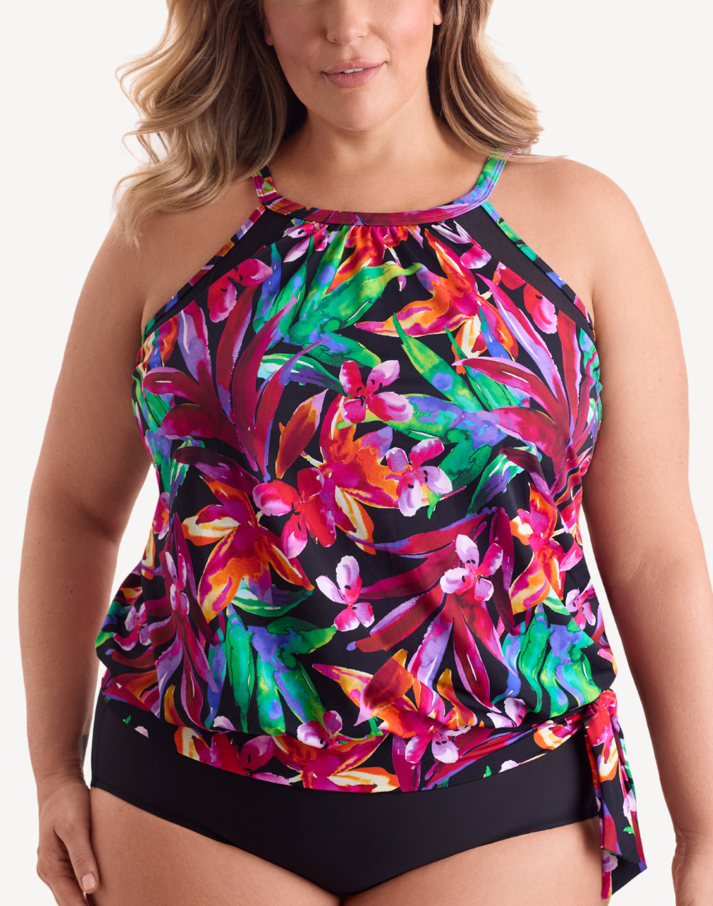 Secret Jungle High Neck Plus Size Tankini Top#color_secret-jungle-multi