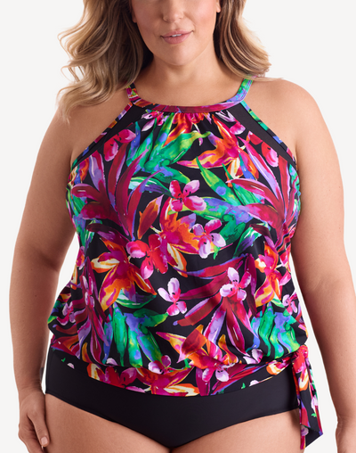 Secret Jungle High Neck Plus Size Tankini Top#color_secret-jungle-multi