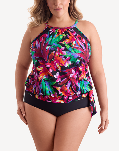 Secret Jungle High Neck Plus Size Tankini Top#color_secret-jungle-multi