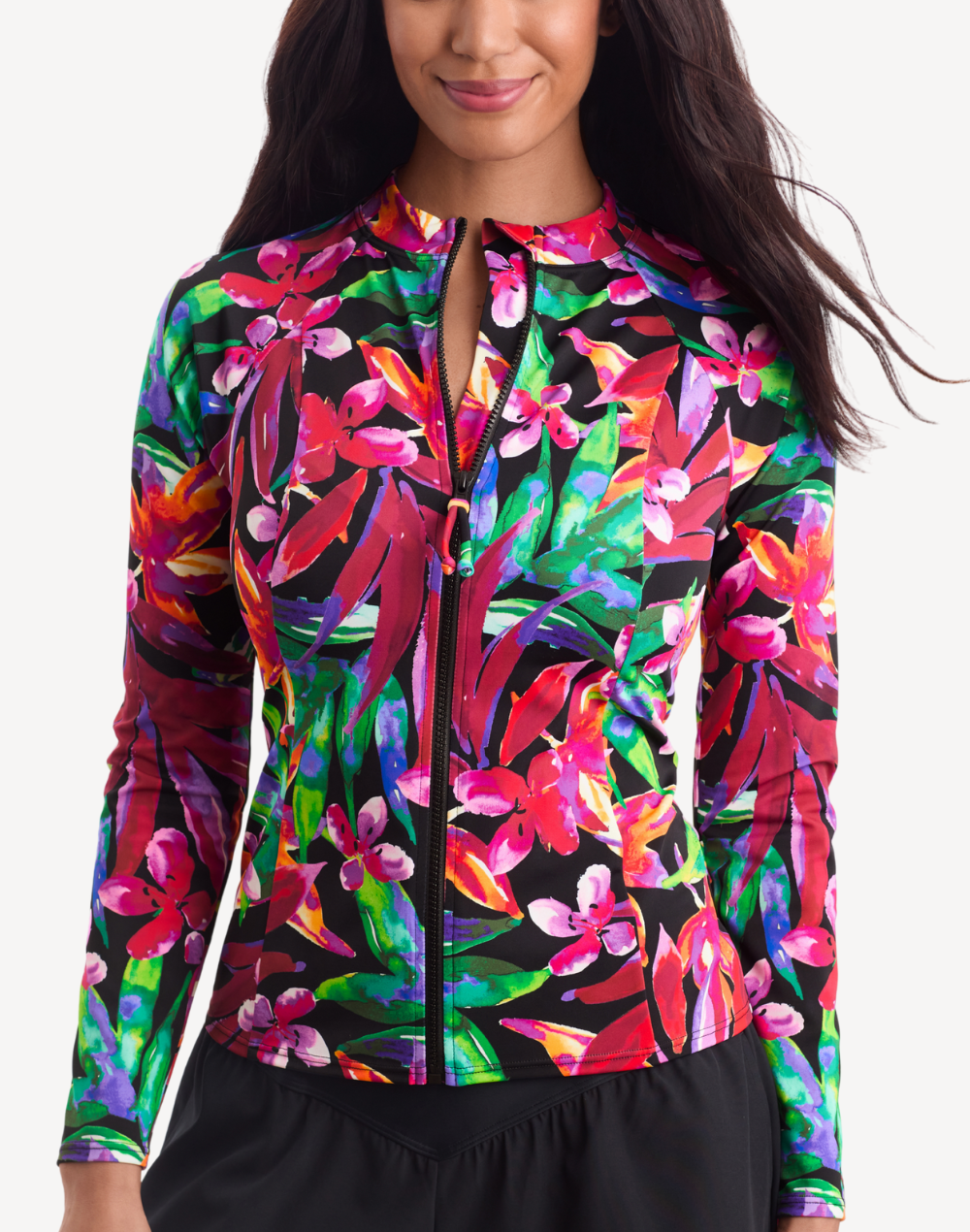 Secret Jungle Zip Front UPF 50 Long Sleeve Swim Shirt