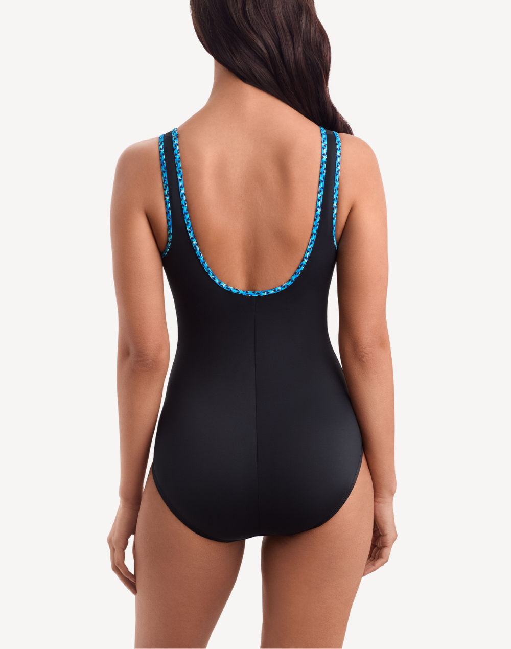 Solid Shirred Zipper Front One Piece Swimsuit#color_shirred-black-blue