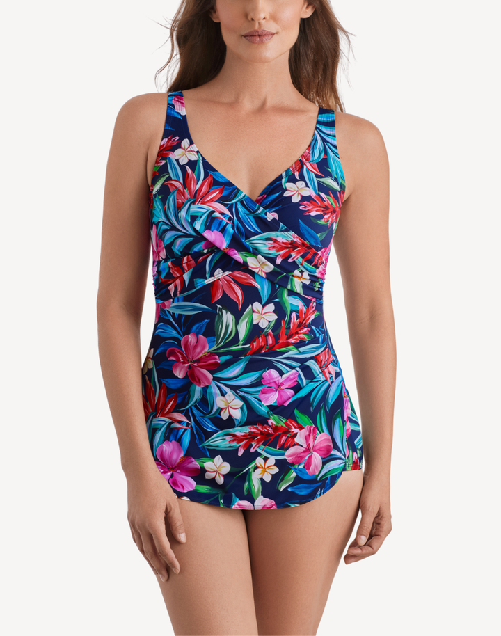 Tropical Splash Crossover Sarong One Piece Swimsuit