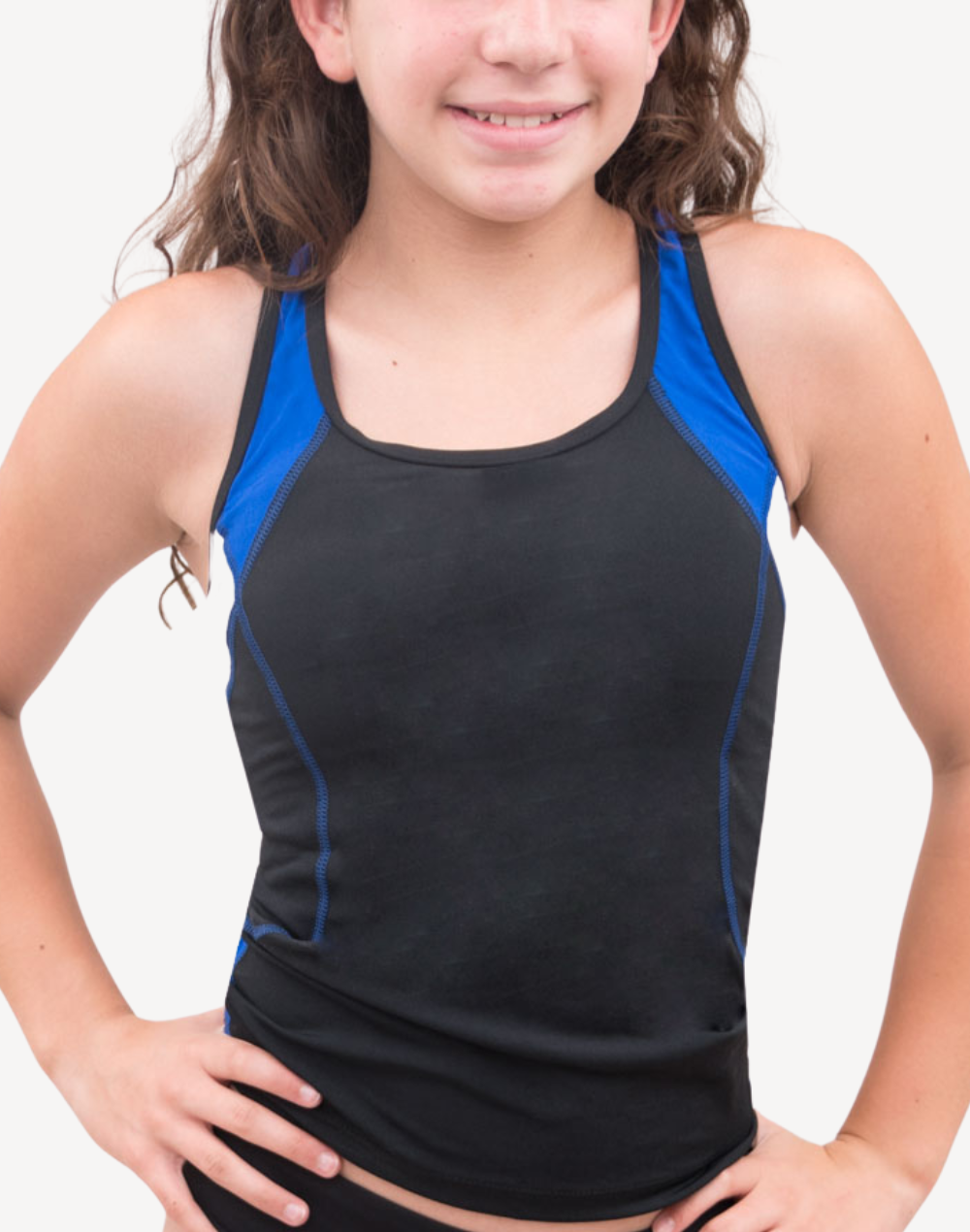 Colour Splice Polyester Tankini Top#color_colour-splice-black-indigo