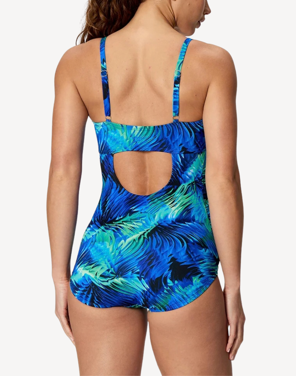Adjustable Print Shirred One Piece Swimsuit#color_print-anthracite-deep-sapphire