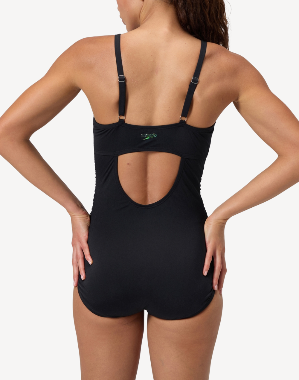 Adjustable Solid Shirred Polyester One Piece Swimsuit