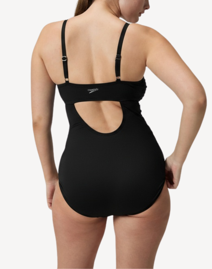 Adjustable Solid Shirred Polyester Plus Size One Piece Swimsuit