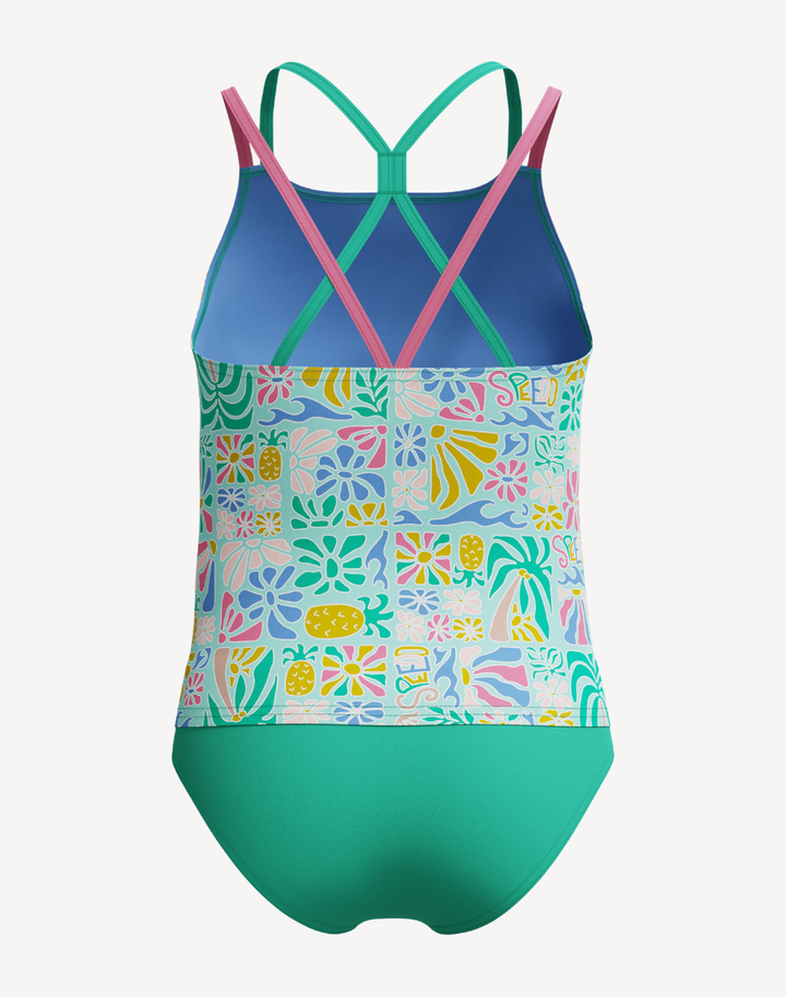 Girls Print Strappy Tankini Set