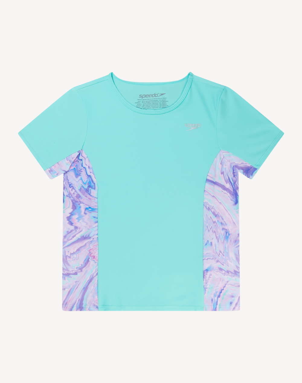 Girls Printed Splice UPF 50+ Short Sleeve Swim Shirt