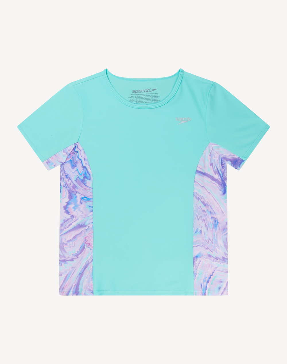 Girls Printed Splice UPF 50+ Short Sleeve Swim Shirt#color_splice-arctic-glass