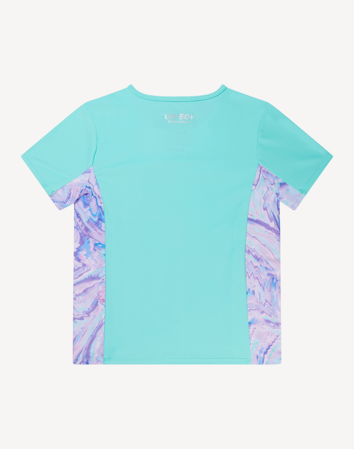 Girls Printed Splice UPF 50+ Short Sleeve Swim Shirt