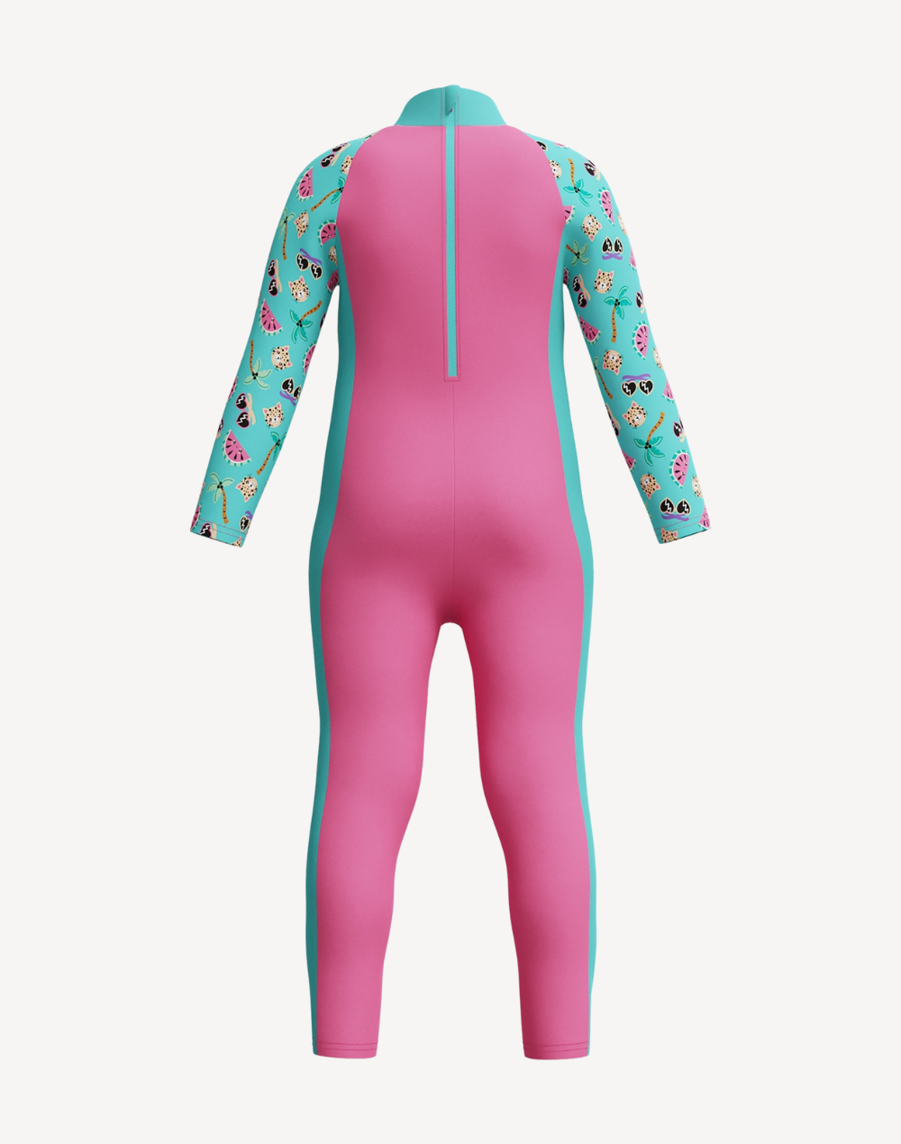 Toddler Girls Printed All-In-One UPF 40+ Sun Suit#color_printed-neon-bubblegum