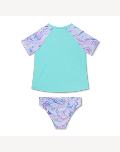 Toddler Girls UPF 50 Short Sleeve Rashguard Set#color_splice-arctic-glass