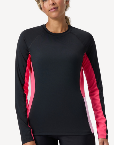 Women's Colourblock UPF 50 Long Sleeve Swim Shirt#color_colourblock-raspberry