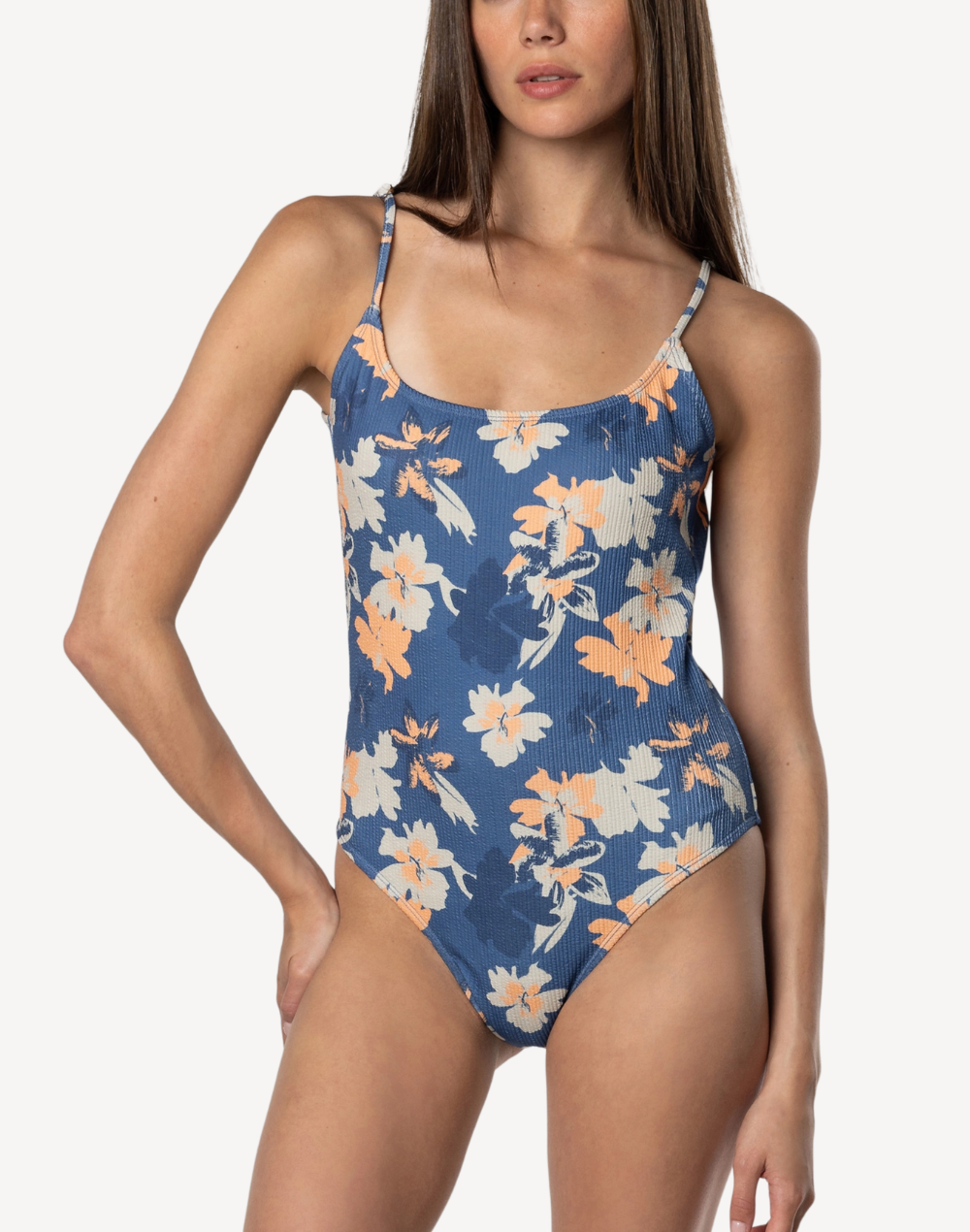 Blue Hibiscus Ribbed One Piece Swimsuit#color_blue-hibiscus
