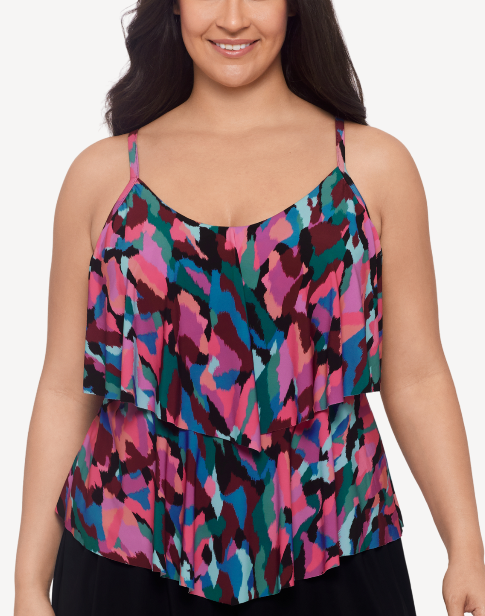 Collage Patch Ronnie Plus Size Tankini Top#color_collage-multi