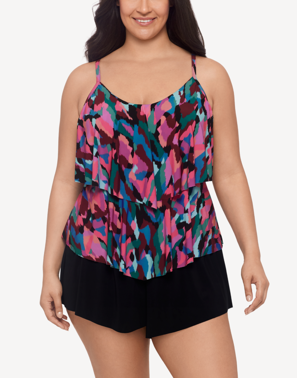 Collage Patch Ronnie Plus Size Tankini Top#color_collage-multi