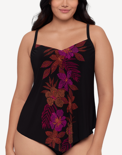 Dappled Jungle Hank Plus Size Tankini Top#color_dappled-black-mutli