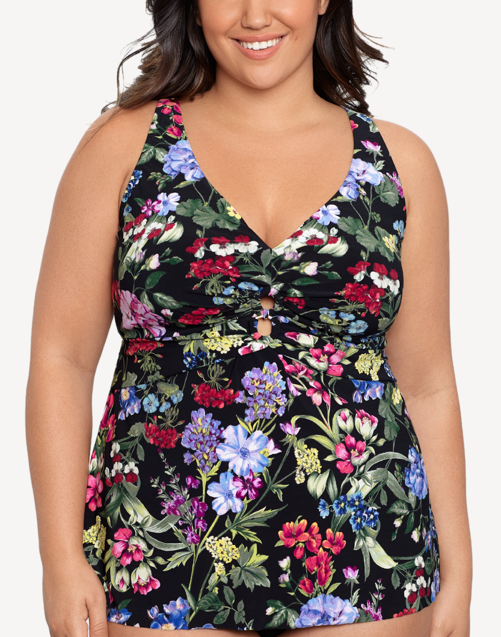 Flowerette Molly Plus Size Tankini Top#color_flowerette-black-multi