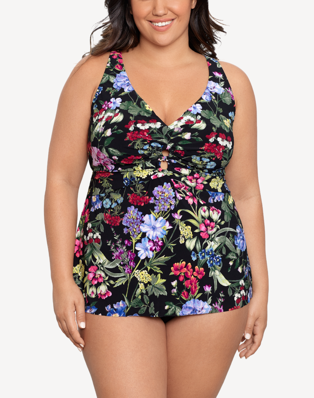 Flowerette Molly Plus Size Tankini Top#color_flowerette-black-multi