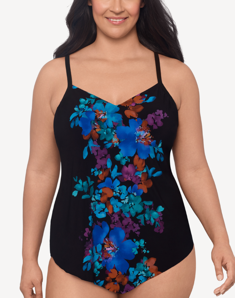 Garden Variety Hank Plus Size Tankini Top#color_garden-variety-black-multi