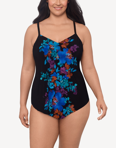 Garden Variety Hank Plus Size Tankini Top#color_garden-variety-black-multi