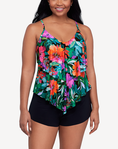 Lush Paradise Ronnie Tiered Tankini Top#color_lush-black-multi