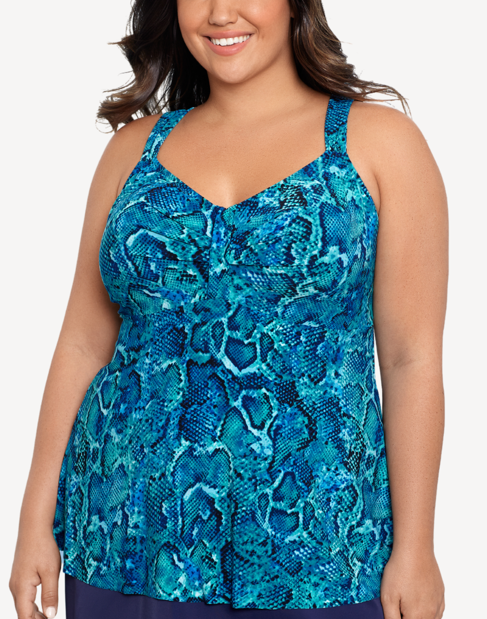 Ocean Serpent Lily Plus Size Tankini Top#color_ocean-serpent-blue