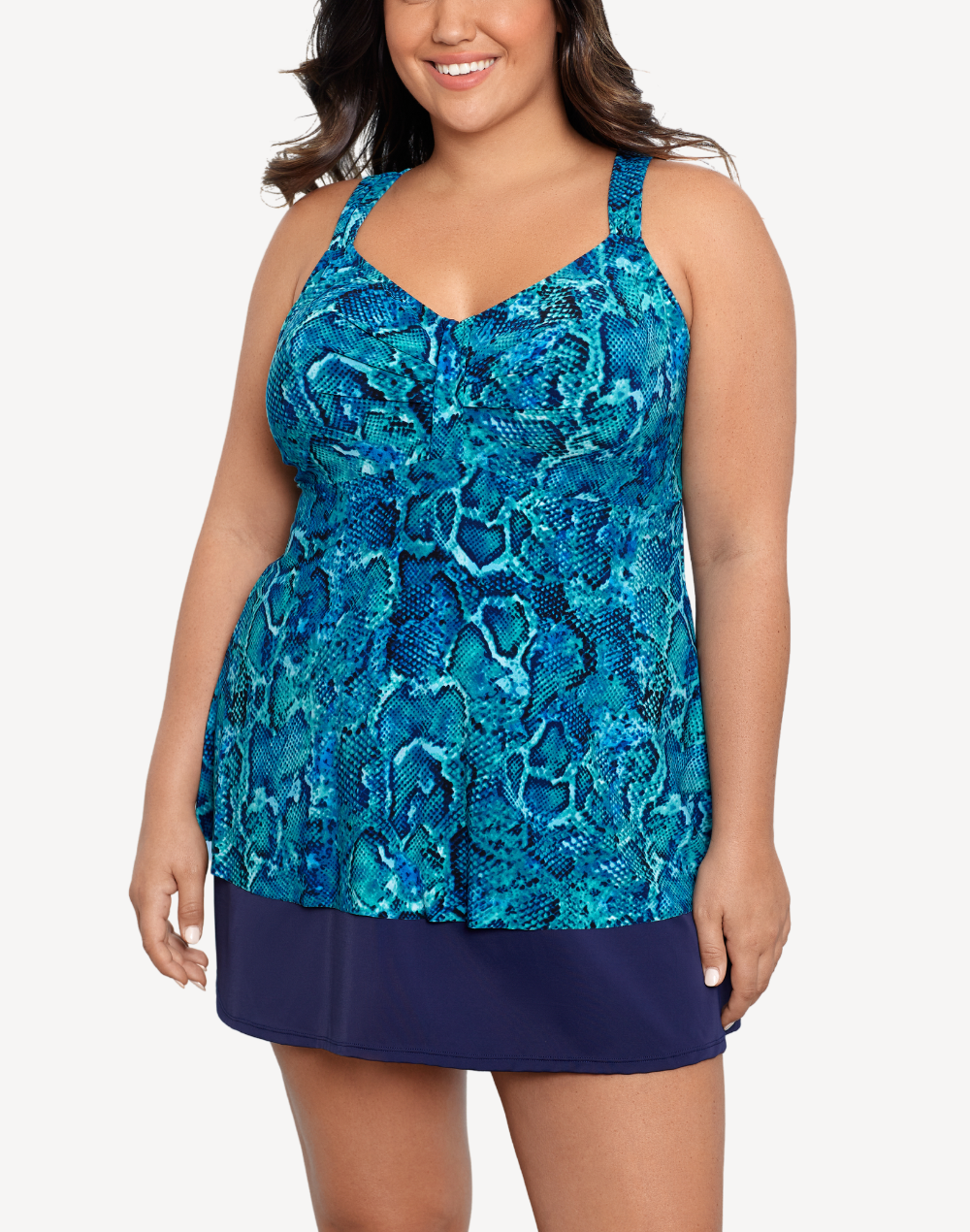 Ocean Serpent Lily Plus Size Tankini Top#color_ocean-serpent-blue