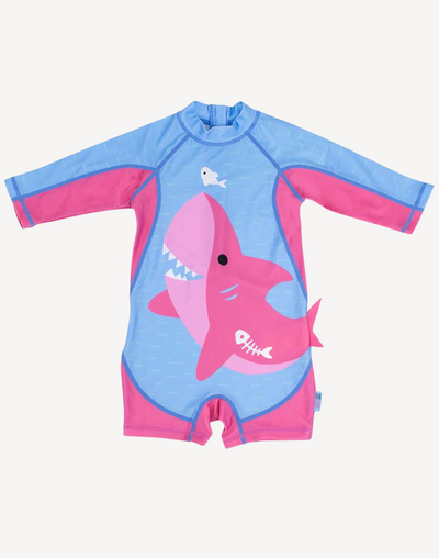 Infant Girls Shark One Piece Rashguard#color_shark-pink