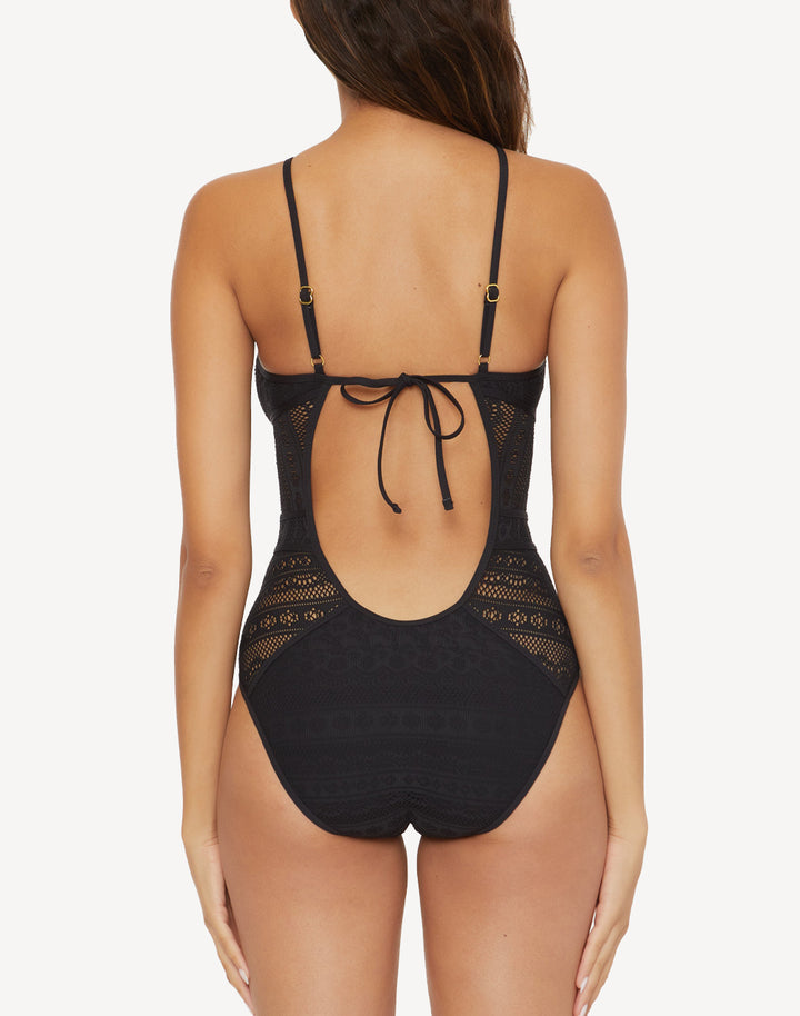 Colour Play Crochet High Neck One Piece