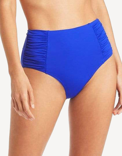 Essentials Cobalt Gather Side High Waist Bikini Bottom#color_essentials-cobalt