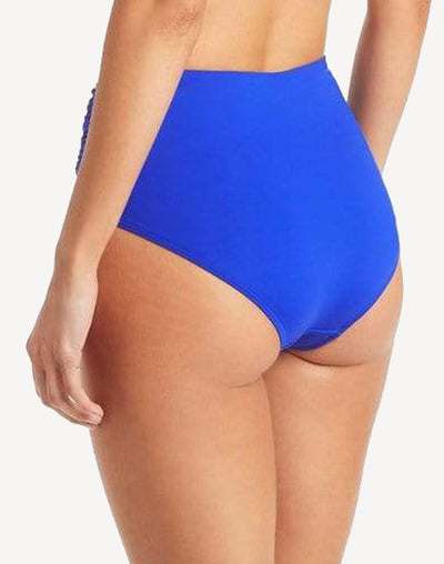 Essentials Cobalt Gather Side High Waist Bikini Bottom#color_essentials-cobalt