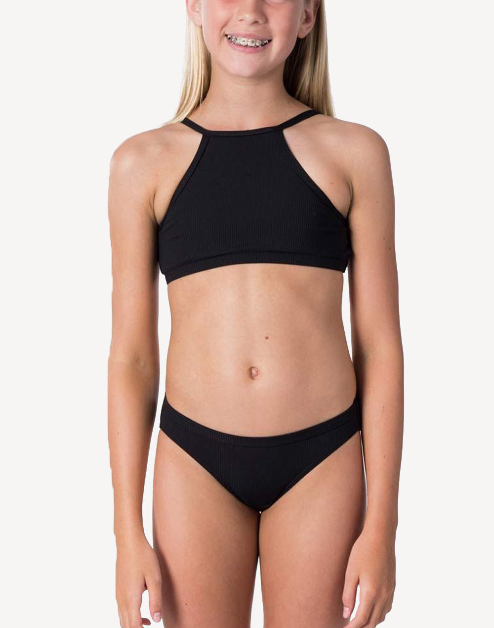 Girls Premium  Rib High Neck Bikini Set