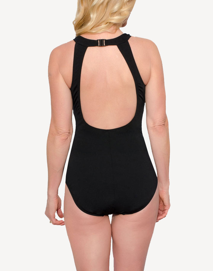 Soleil High Neck Colourblock Polyester One Piece Swimsuit